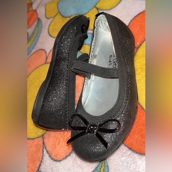 Falls Creek Toddlers Black Glitter Bow Shoes Size 9 - Picture 2 of 5